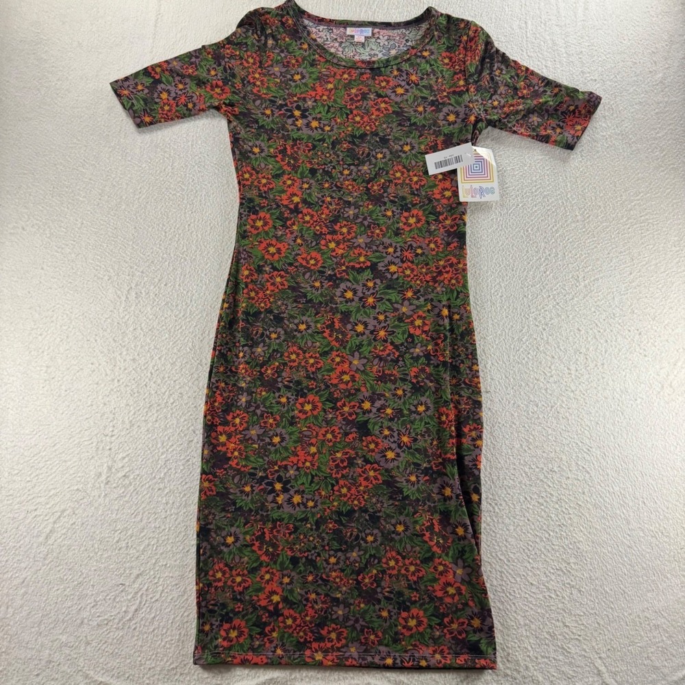 LuLaRoe Julia Dress Womens XS Multi-Color Floral NWT Short Sleeve Bodycon Knee